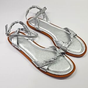 J. Crew Silver Braided Strap Sandals